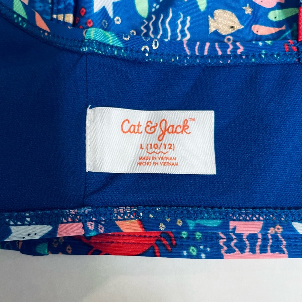 Cat & Jack Girls Blue Bikini with Ocean Print and Ruffles.        SIZE L (10-12) - Picture 8 of 12